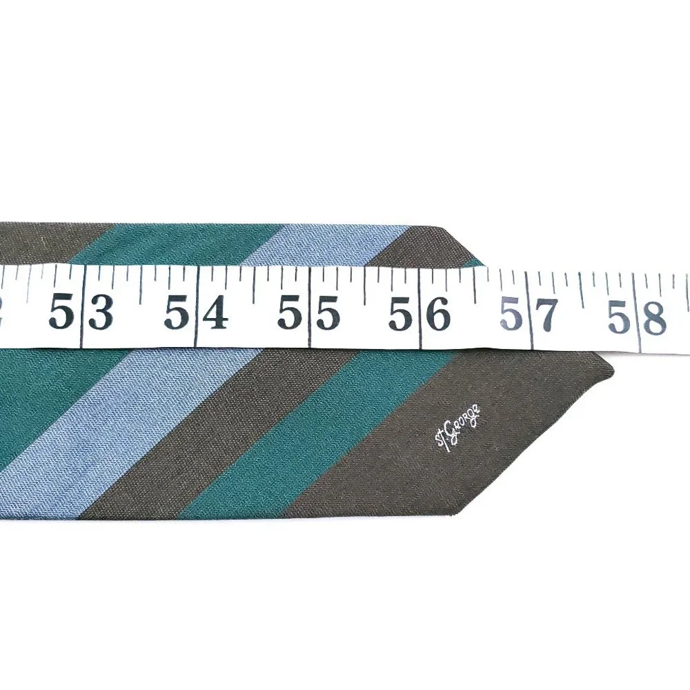 Allyn st George Men Necktie Striped Brown Green Geometric 58x2.5 - NWOT